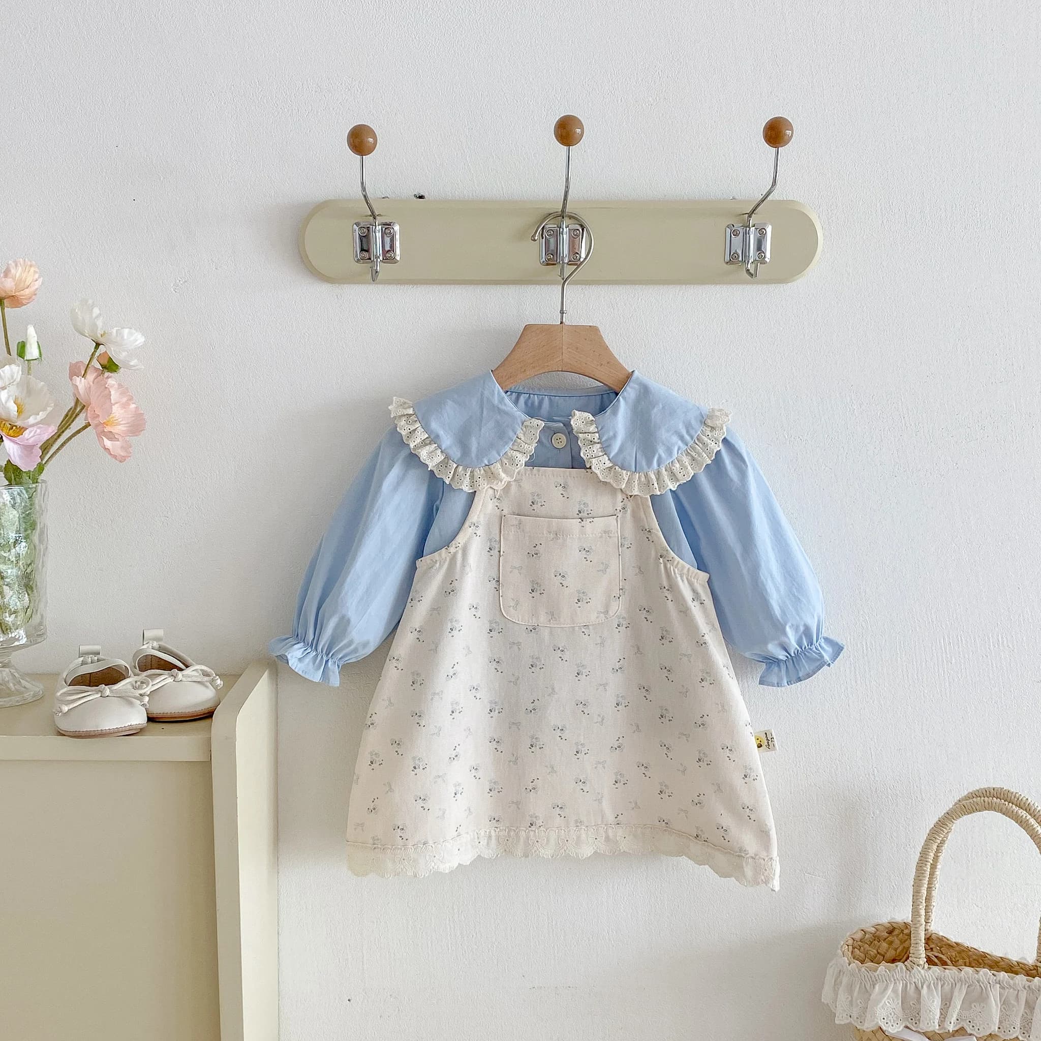 Nuova collezione autunnale per ragazze: abito da trasporto floreale, camicia base infantile, set due pezzi, abito gilet da ragazza