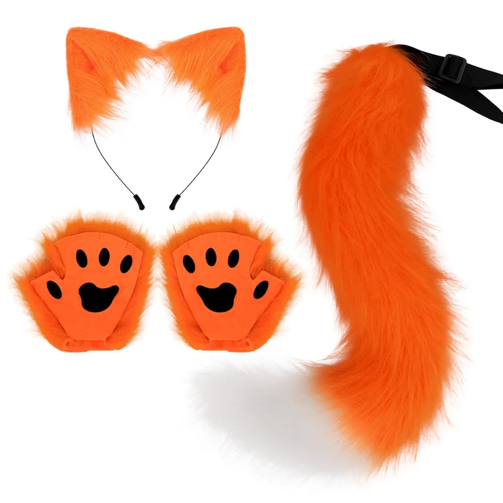 Popolare Halloween fatto a mano orecchio animale fascia cosplay simulazione gatto set artigli animali guanti da dito accessori Cos