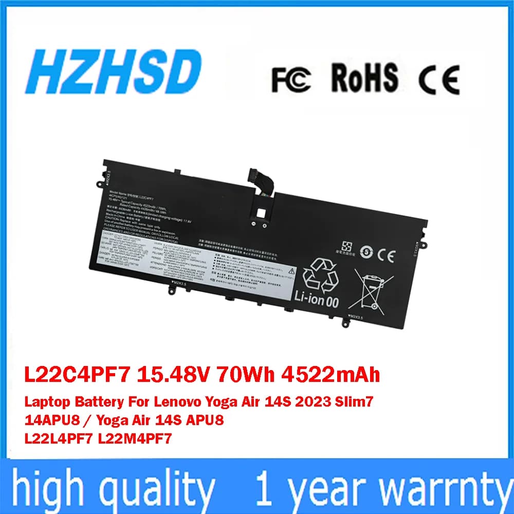 L22C4PF7 15.48V 70Wh 4522mAh Batteria del computer portatile per Lenovo Yoga Air 14S 2023 Slim7 14APU8 / Yoga Air 14S APU8 L22L4PF7 L22M4PF7