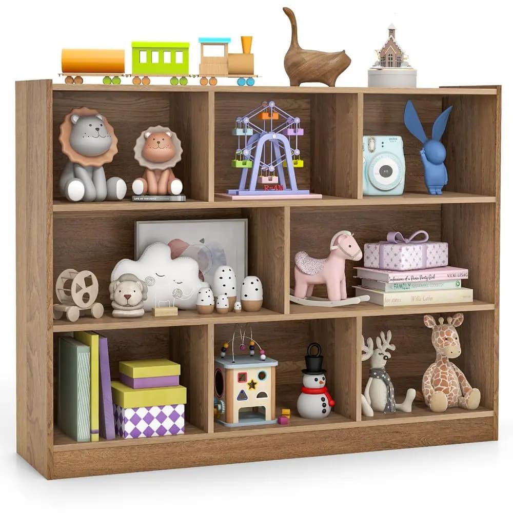 Organizzatore per Giocattoli, Libreria per Bambini a 8 Scomparti, Scaffale in Legno a 4 Ripiani, Espositore Aperto per Asili Nido e Scuole Materne