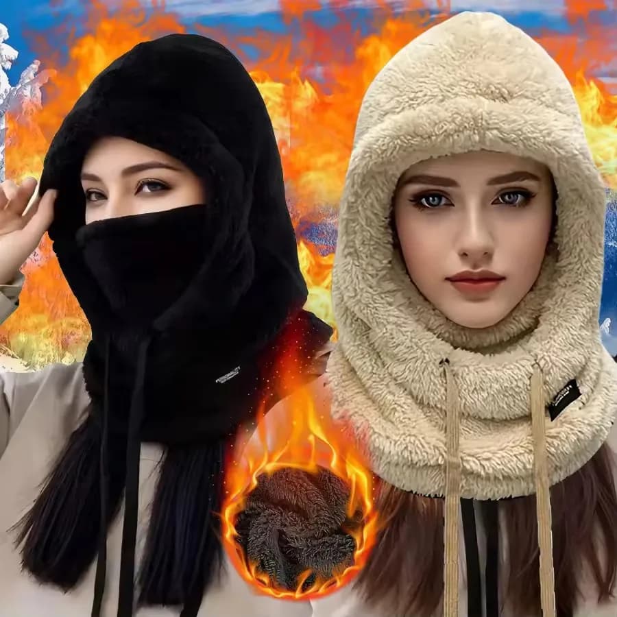 Adjustable winter mask with hood for woman Protective scarf for neck and soft ears in one piece, thick, warm, windproof, for outdoor