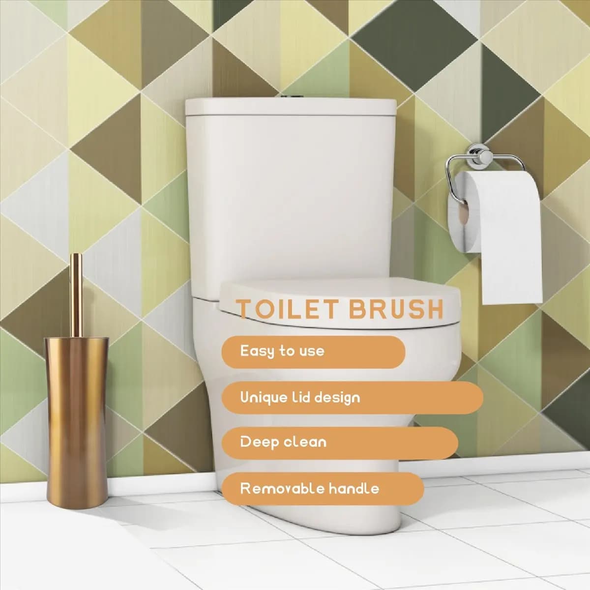 ABFW Spazzola per WC con Manico Lungo Dorato, Kit per la Pulizia del Bagno, Accessori per la Pulizia del Bagno