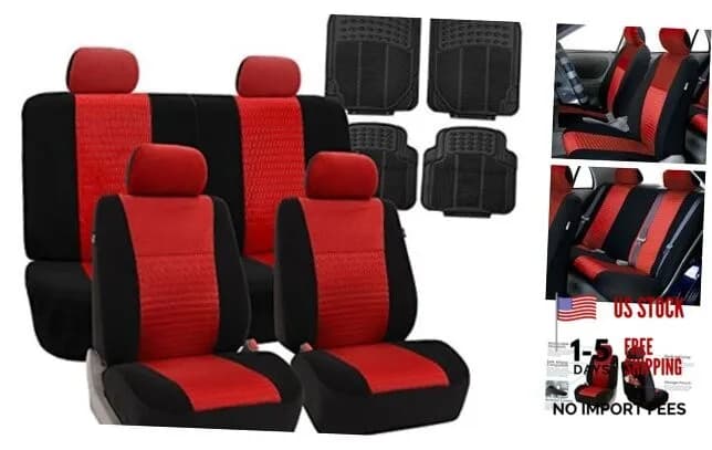 Set Completo: Coprisedili Auto in Rete 3D Trendy Elegance, Compatibili con Airbag e Rossi