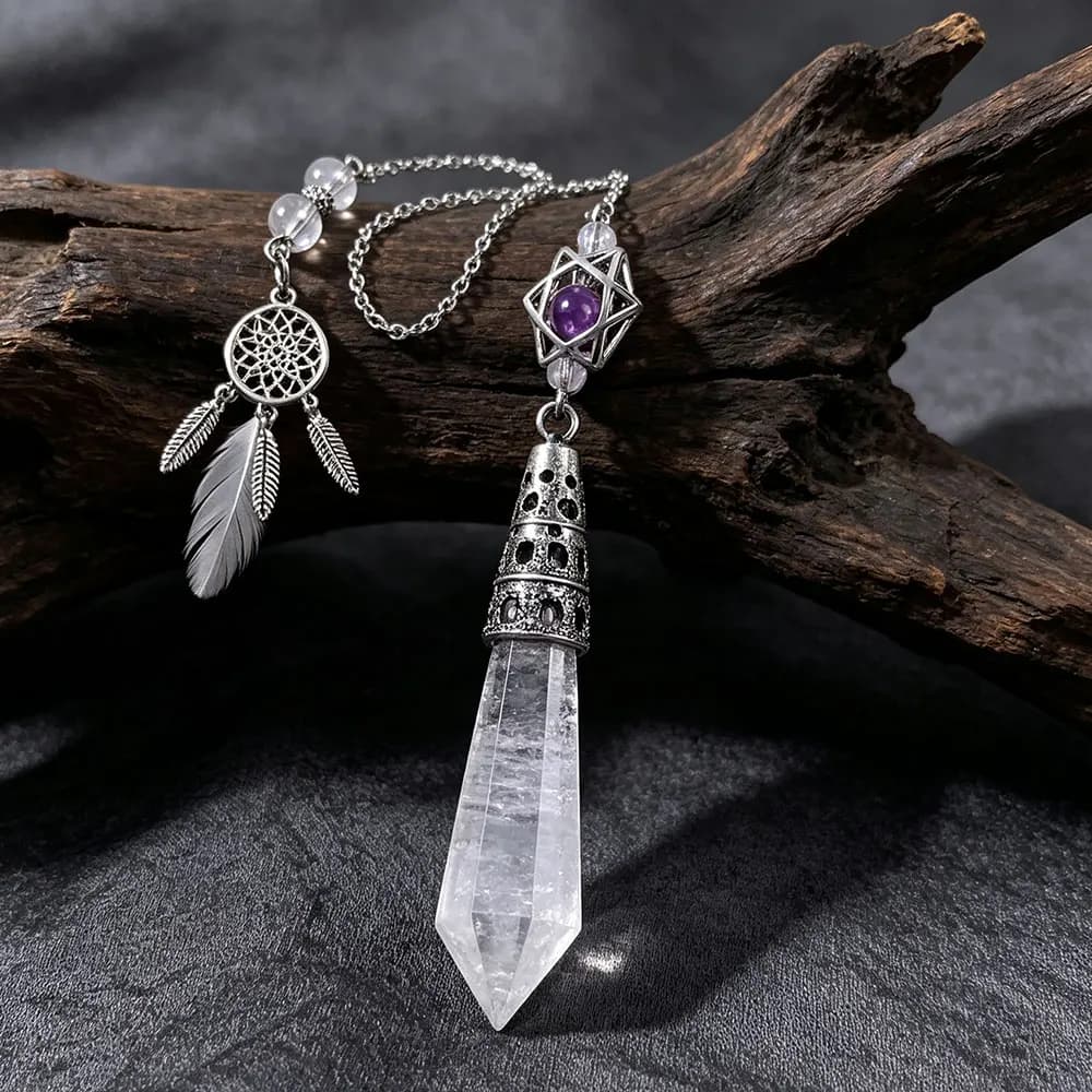 Healing Crystal Point Pendulum for Divination Dowsing Wicca Natural Stone Rock Crystal Pendant with Chain Quartz Pendulo x448