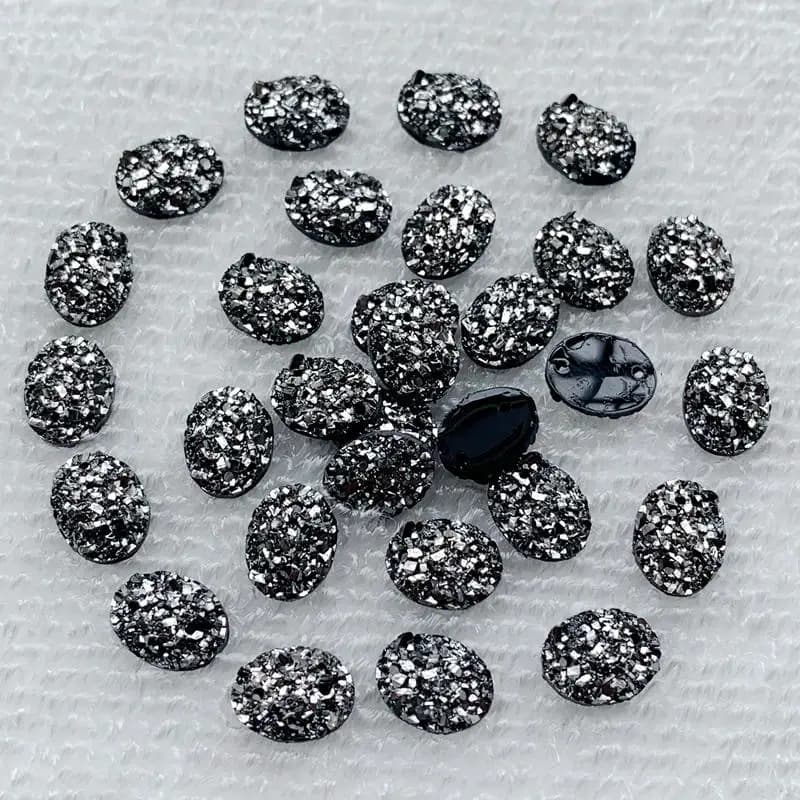 Nuova Moda 100 pz 8*10mm Cabochon in Resina Stile Ovale Minerale Naturale con Fondo Piatto per Bracciali Orecchini Accessori Abbigliamento 2 Fori