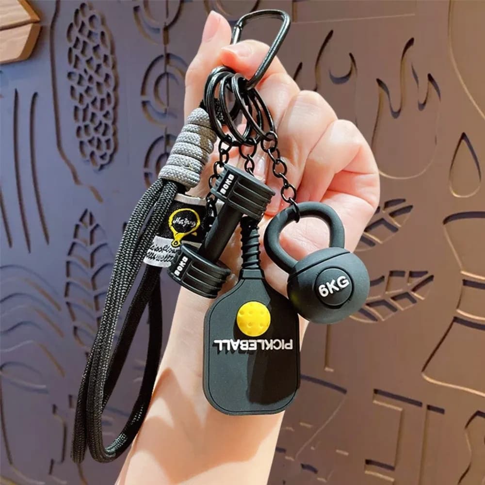 Mini Size Pickleball Key Chain PVC with Lanyards Kettlebell Bag Charm Bright Colors Smooth Surface Sports Racket Key Ring