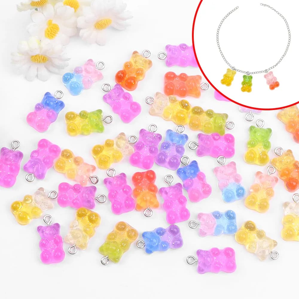 60pcs Dual Color Resin Bear Shaped Pendant, Enamel Craft Pendant, Used for DIY Necklaces, Bracelets, Decorative Accessories