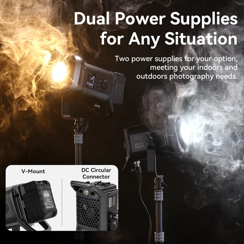 Ulanzi VL-200Bi Luce video COB da 200 W con attacco a V per fotografia in streaming live con controllo wireless CRI 95+ 2700K-6500K CCT