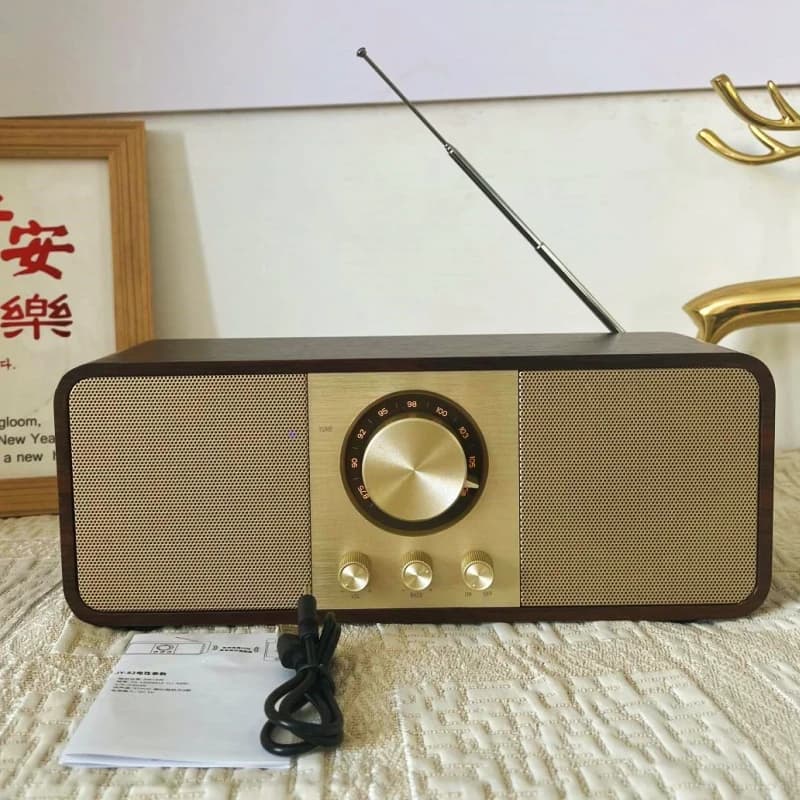 Altoparlanti Bluetooth wireless in legno Retro Classic Radio FM Soundbox Super Bass Subwoofer Supporto TF Card U Disk Riproduzione AUX IN