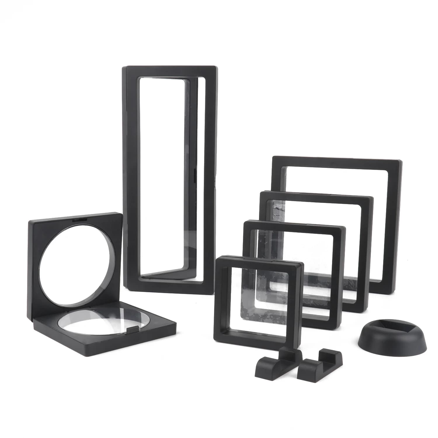 3D Black Free Support Floating Frame Diaphragm Display for Necklace Accessories Box, Earrings, Jewelry Storage Rings