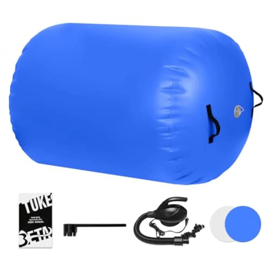 Light blue and durable PVC gymnastic training roller inflatable pad with extra thick yoga padding