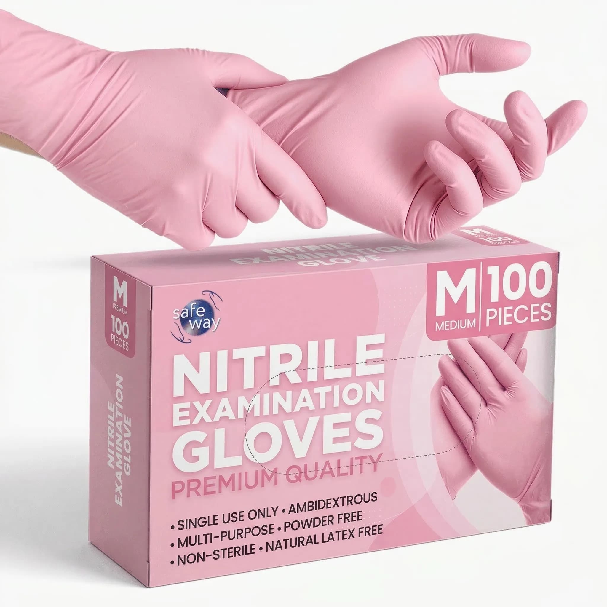100pcs Deep Pink Disposable Nitrile Gloves • Latex Free & Dust-free • Suitable for Home Cleaning, Pet Care, Hair Dyeing