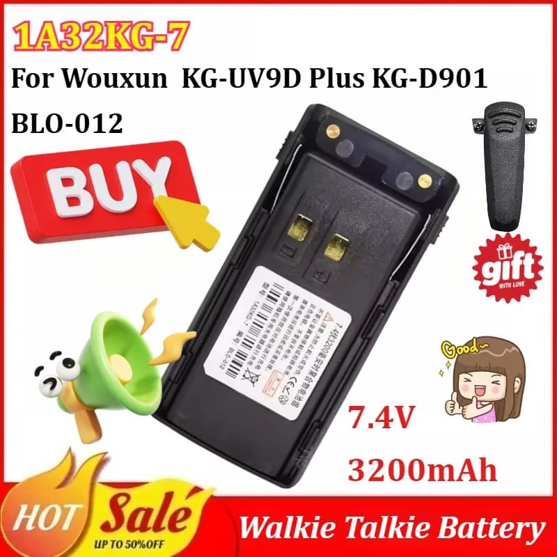 Nuova Batteria 1A32KG-7 7.4V 3200mAh per Walkie Talkie Wouxun KG-UV9D Plus KG-D901 BLO-012 con Porta Type-C e Clip da Cintura