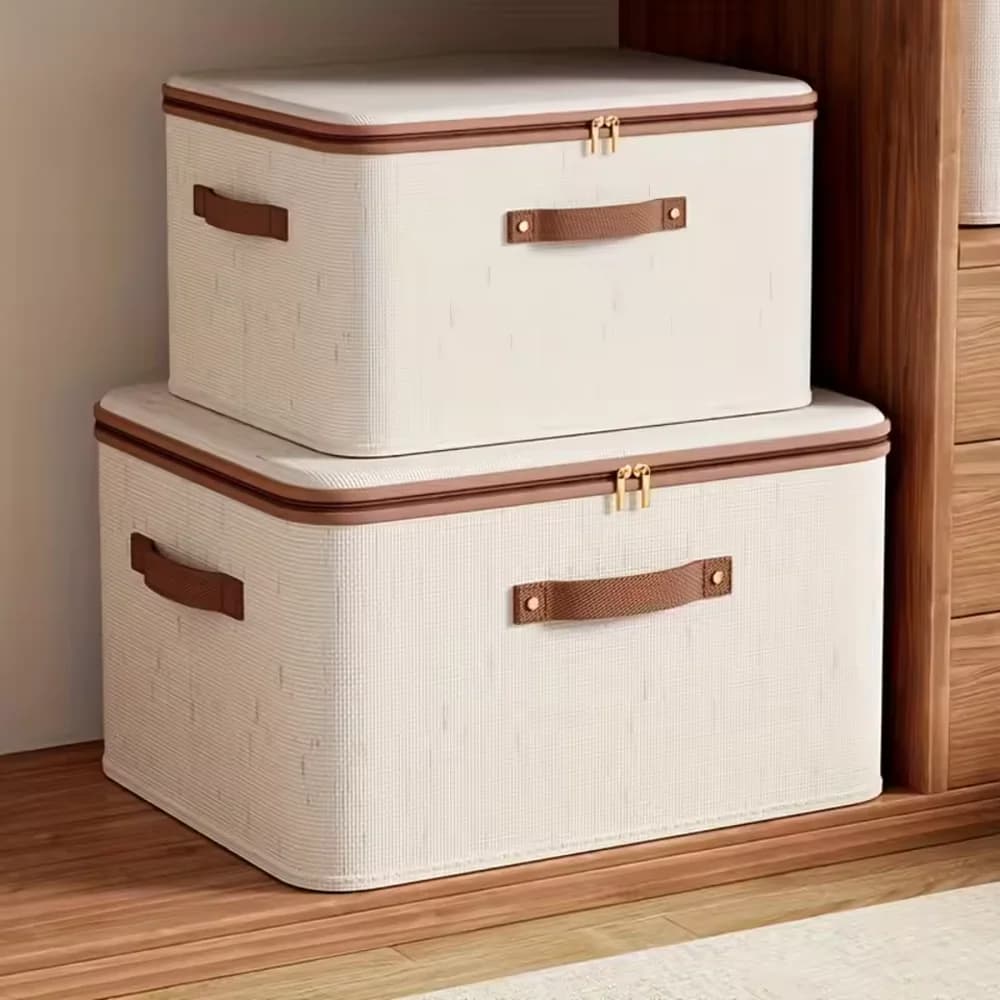 Household Large Capacity Non-Woven Linen-cotton Zipper Storage Boxes Fabric Clothing Storage Bags for Bedroom Closet Storage Box