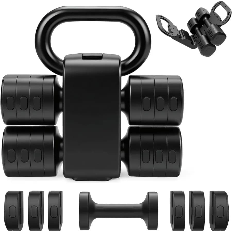 Set Kettlebell and adjustable convertible handlebars 2 in 1, set of handlebars with free weights 4 in 1, each 2,2 3,3 4,4 5.5 pounds Quick Ch