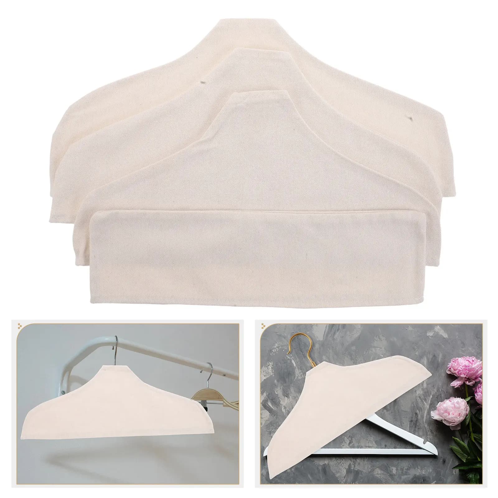 4Pcs Anti Slip Hanger Cover Set Universal Fit Cotton Linen Dustproof Clothes Protector No Shoulder Marks Reusable Wardrobe