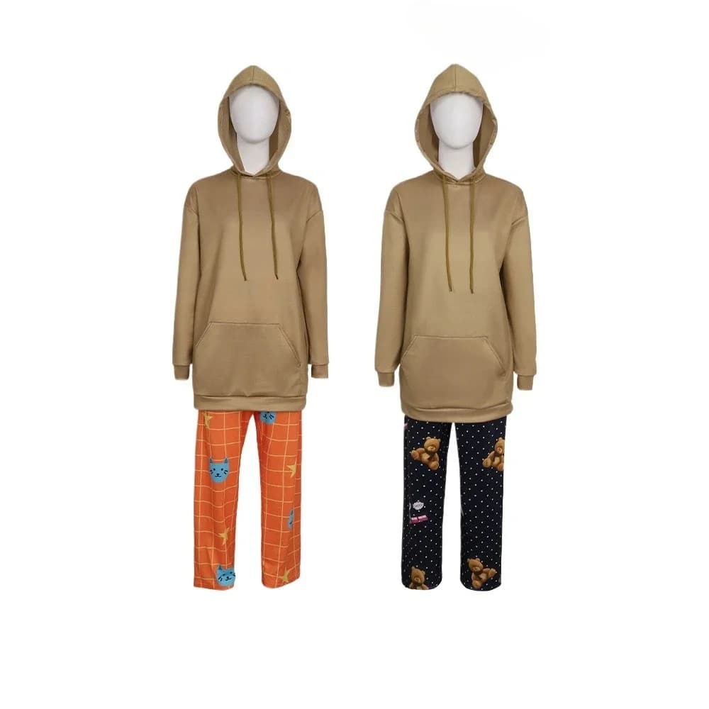 ‌ K-Pop DeMon Hunters Cartoon Bear & Train Pigiama di seta di latte Pantaloni a gamba larga Rumi Set di indumenti da notte Felpa con cappuccio Costume cosplay Halloween