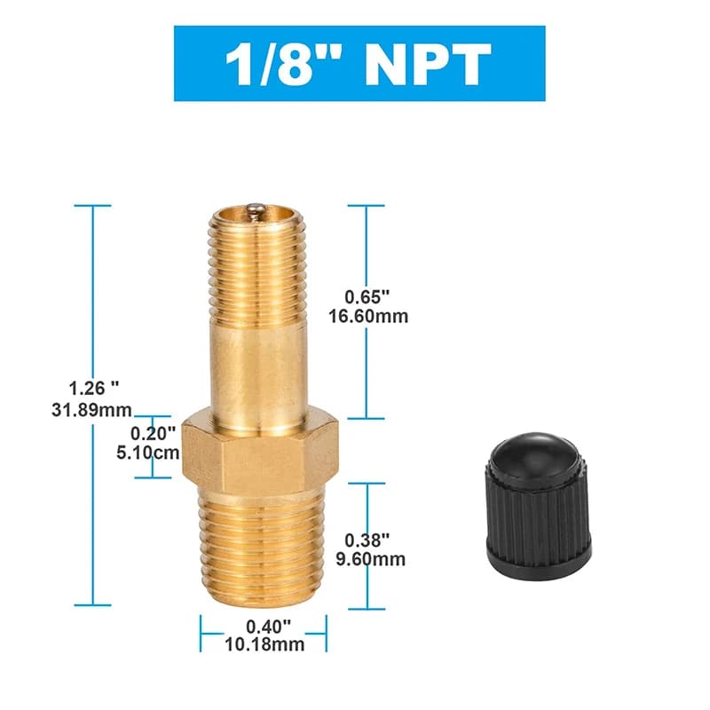 Valvola Schrader in Ottone Anticorrosione SI, Connettore per Gonfiaggio Pneumatici Auto, Valvola di Riempimento per Serbatoi Compressori d'Aria 1/4 NPT 1/8 NPT