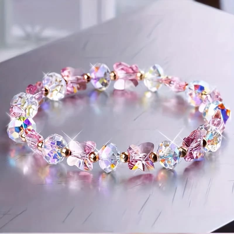 1pc Butterfly Charm Elastic Stretch Beaded Bracelet | Mixed Color , Bohemian Style, Cute Theme, No Plating