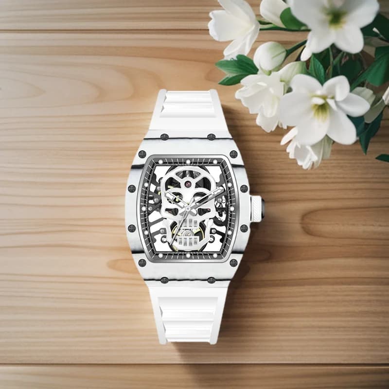 Orologio automatico da uomo 2026 con movimento meccanico, orologio da polso tonneau impermeabile con cinturino in silicone, design sportivo casual cavo