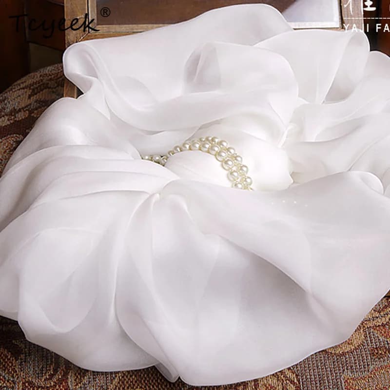 Tcyeek 100% Sciarpa di Seta Delle Donne Morbido Solido Bianco Scialle di Seta Pura Elegante Sciarpe Femminili Autunno Inverno Primavera Estate A35512M