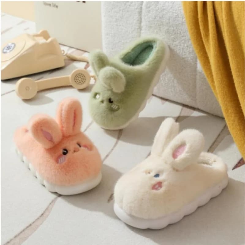 Winter Couples Hot Cotton Slippers with Cute Rabbit Adult Casual Rabbit Earring Soft Sandals for Interior Man Woman Soft slides in cute plush leather