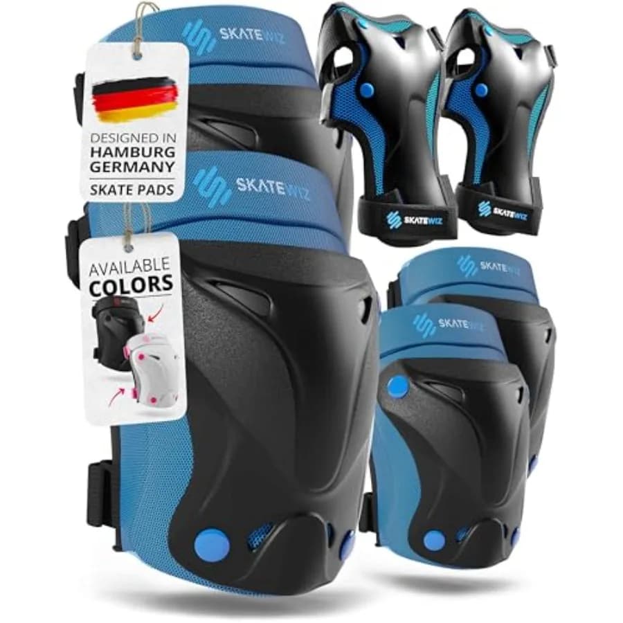 Attrezzatura Protettiva per Skateboard Adulti: Ginocchiere, Gomitiere e Protezioni Polso - PROTECT-1 Taglia L Blu per Donne - Pattinaggio a Rotelle
