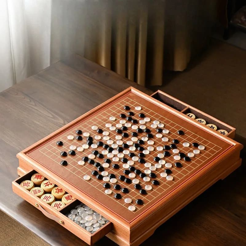 Chess two-in-one double-use chessboard chess pier high-end solid wood set Gobang adult