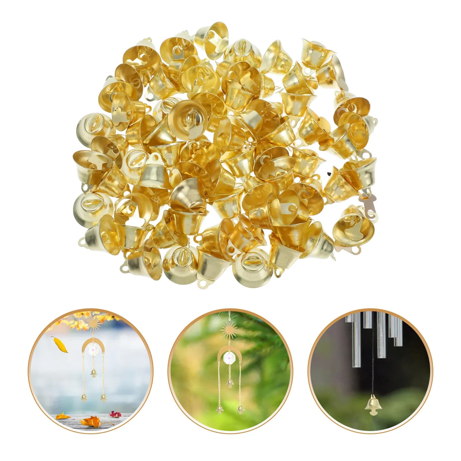 72Pcs Small Open-Mouth Jingle Bells Golden Brass Mini Craft Bells for DIY Wind Chimes Christmas Tree Ornaments Home Garden