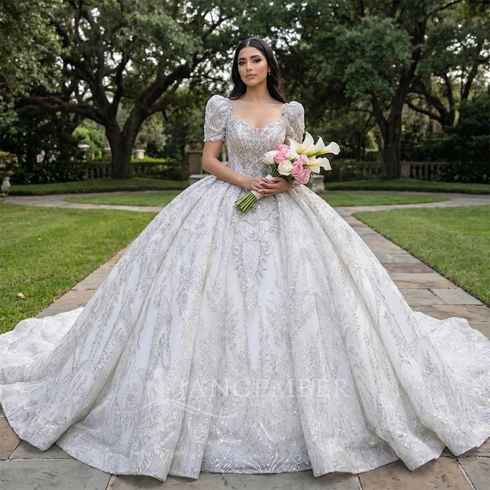 Abito da sposa personalizzato in organza a maniche corte, stile principessa, con decorazioni, abito da ballo, personalizzazione vestidos de novia boda