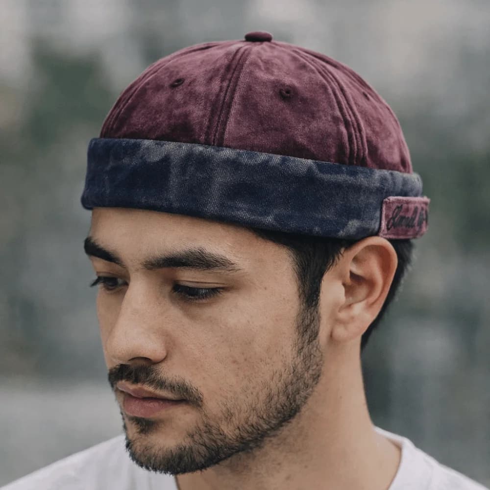Cappello Docker Casual Regolabile in Cotone Lavato Tinta Unita Senza Visiera con Stelle e Lettere, Berretto Melon Hat per Tutte le Stagioni