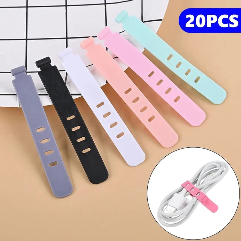4/12/20pcs Avvolgicavo Organizzatore Auricolari In Silicone Pinze Gestione dei cavi Cinghie Fibbia Accessori Cellulari Organizzazione