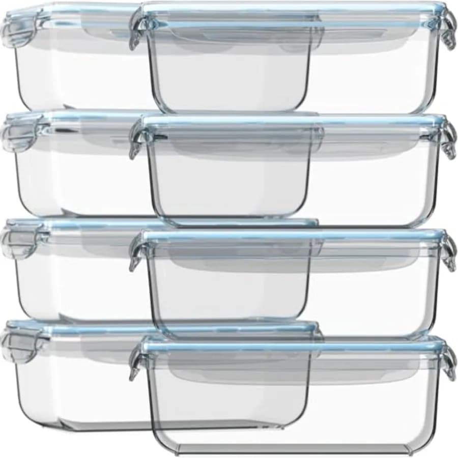 Set da 16 Pezzi: 8 Contenitori in Vetro da 30 Oz per Preparazione Pasti con Coperchi Ermetici, Grandi Contenitori in Vetro per Alimenti, Riutilizzabili, a Prova di Perdite, Senza BPA