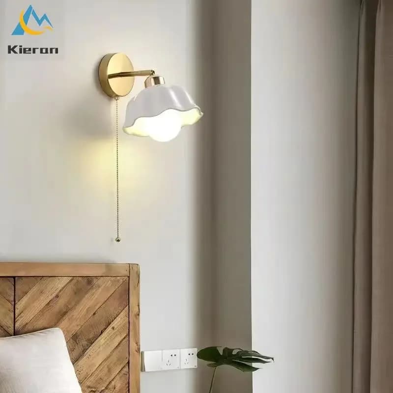 Nordic Glass Flower Rope Pull Switch lampade da parete a LED camera da letto ristorante comodino applique da parete soggiorno Decor lampada da parete in ceramica