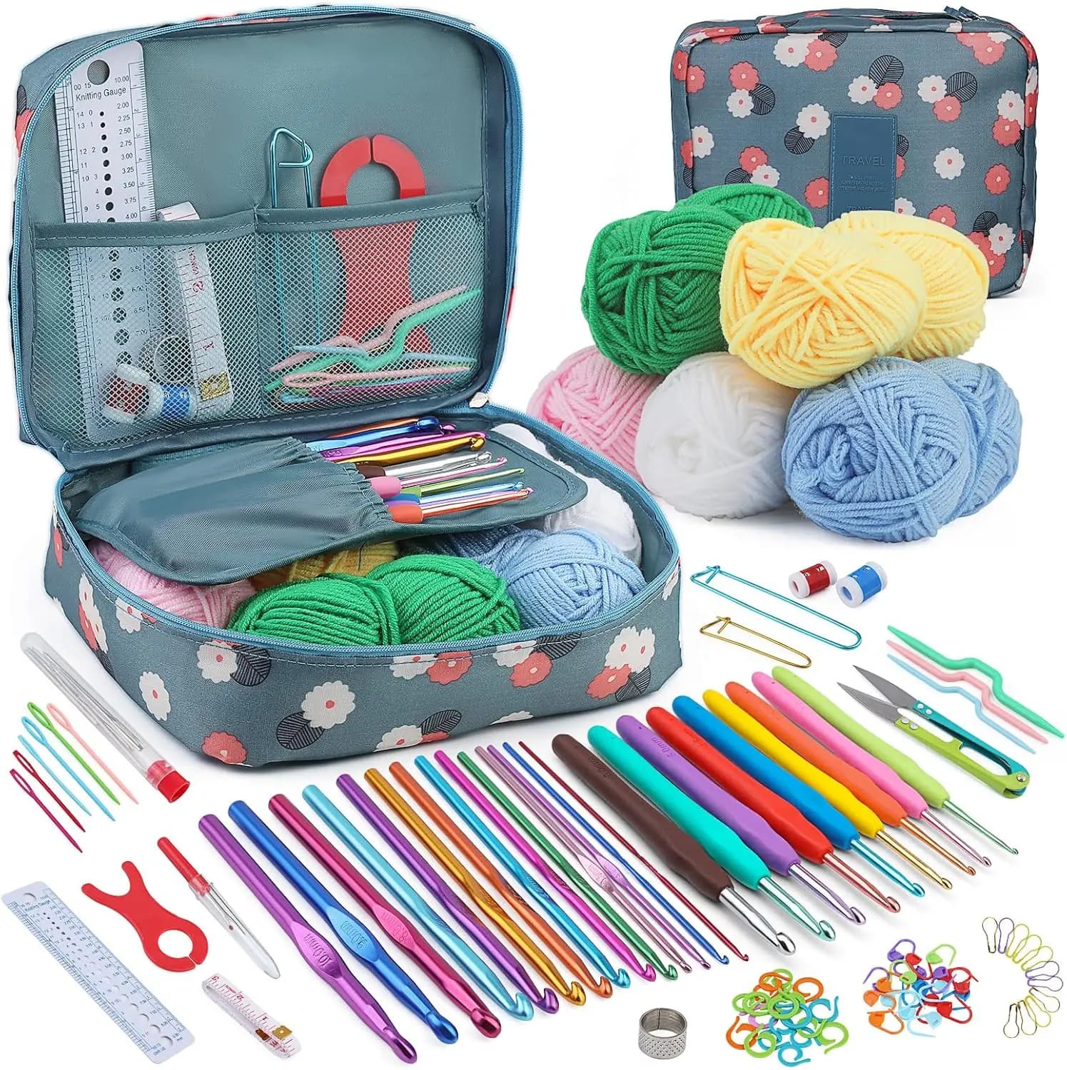 Kit Completo per Uncinetto per Principianti, 107 Pezzi con Filati, Uncinetti e Strumenti per Lavori Fai-da-Te e Viaggi