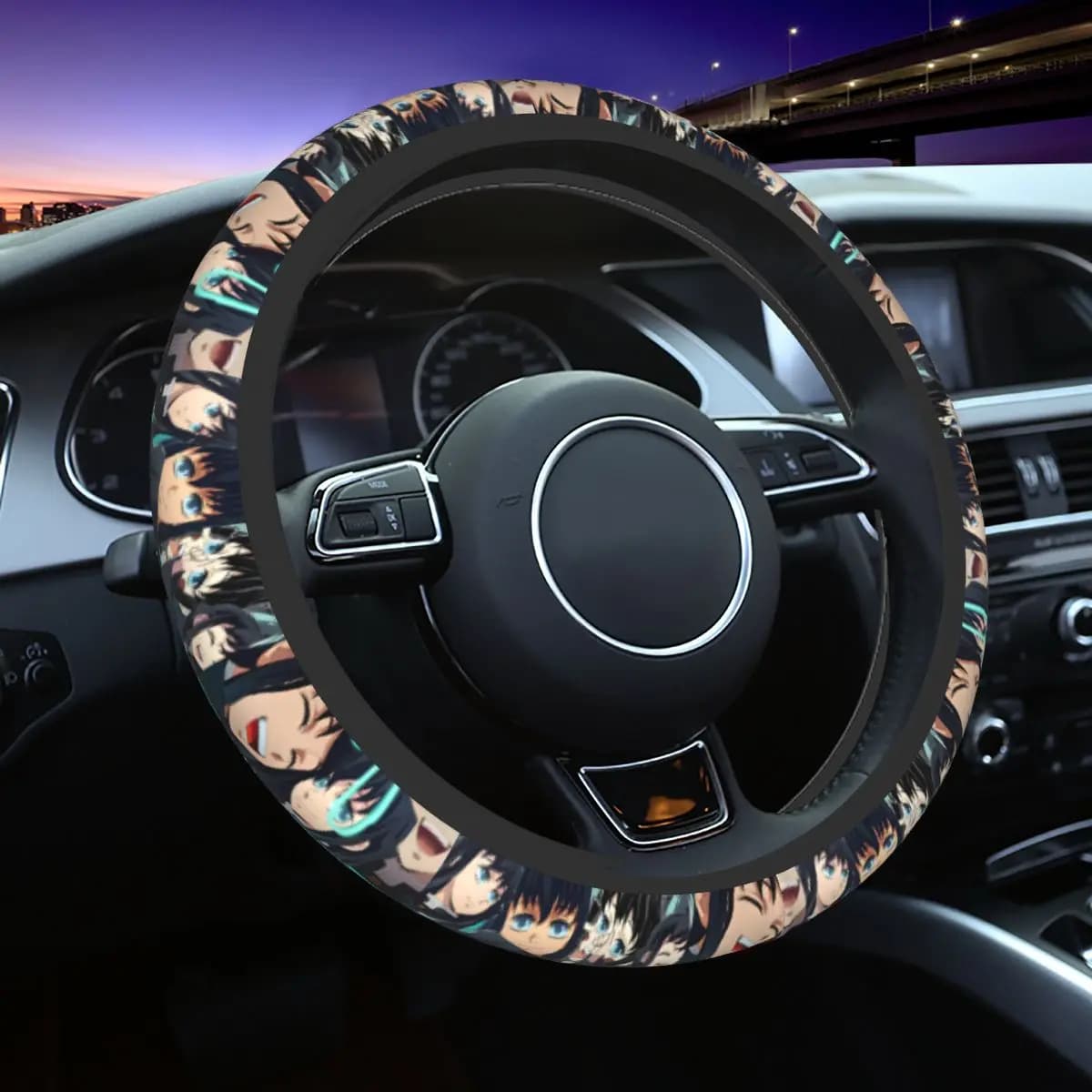 Muichiro Demon Slayer Coprivolante Morbido Giapponese, Protezione Universale per Volante 37-38cm, Accessori Auto
