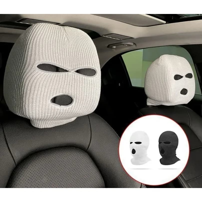 3 Hole Car Seat Headrest Full Face Cover Ski Mask Hat Anti-dust Protection Seat Funny Car Headrest Cover Accessories Interior
