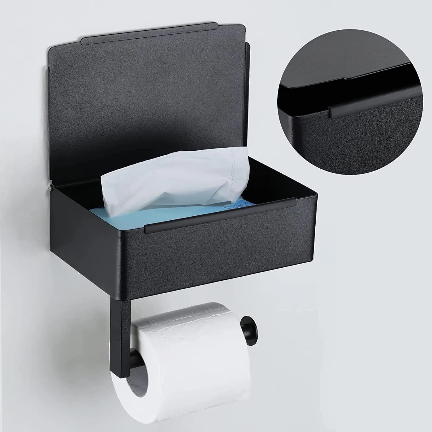 Portarotolo di carta igienica con ripiano e vano portaoggetti, dispenser per salviette igieniche adatto per la conservazione delle salviette in bagno