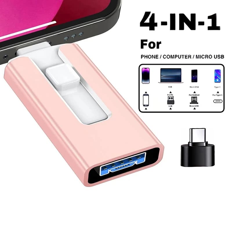 Chiavetta USB 3.0 da 512G 256G 2T 1TB per iPhone con interfaccia 4in1 per iPhone, chiavetta Micro TYPE per iPhone 7/8/9/11/12/13 iPad