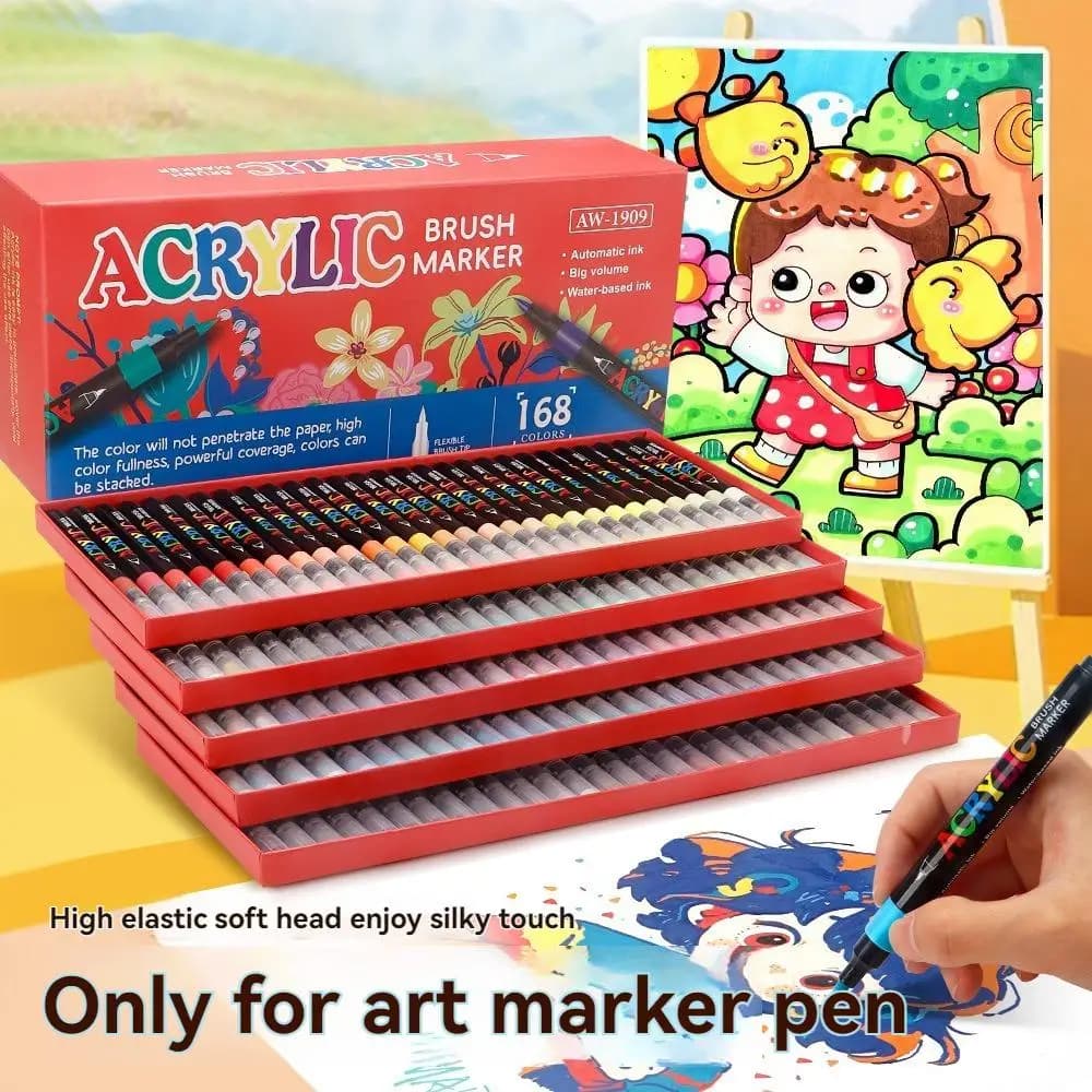 Pennarello artistico 120/168 con punta flessibile da 1-5 mm, adatto per disegno, pittura, inchiostro, fai da te, pietra, roccia, legno, vetro, uovo, pennarello acrilico adatto per principianti in arte