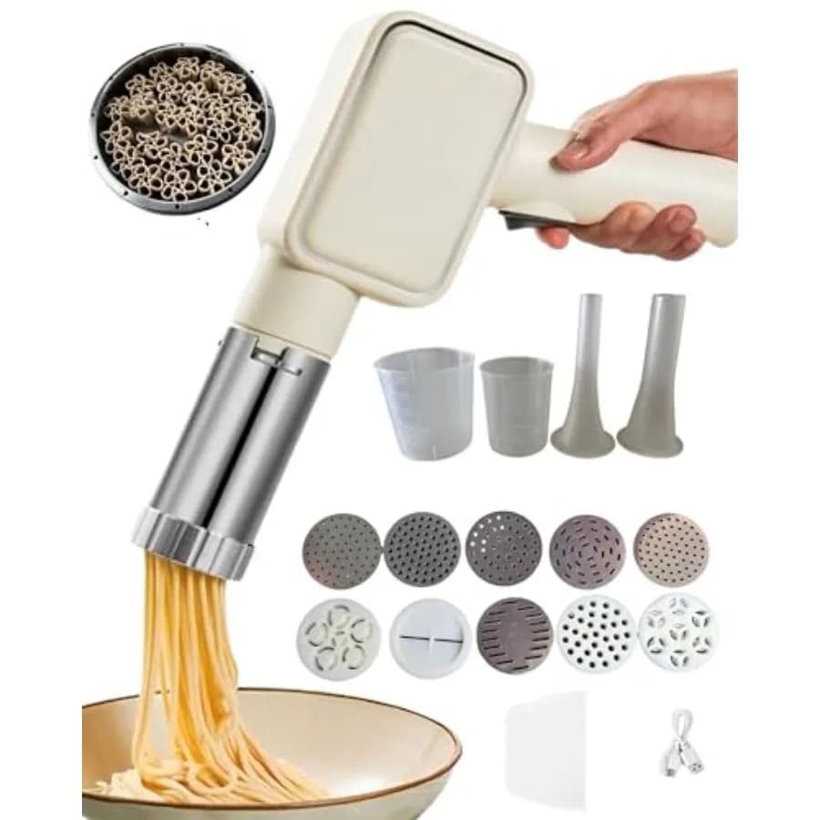 Macchina Elettrica per Pasta Domestica Portatile Senza Fili Una macchina per pasta fatta in casa con 10 tipi di stampi per pasta e