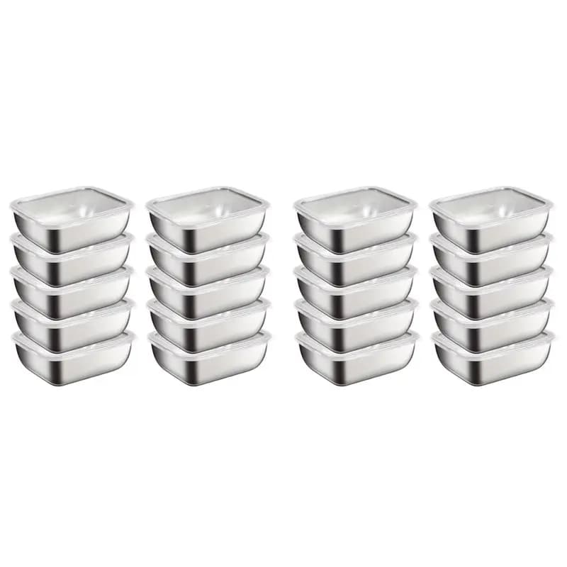 【Accessori elettronici】20 contenitori per alimenti in acciaio inossidabile con coperchi ribaltabili, organizer riutilizzabili per frigorifero per la cucina