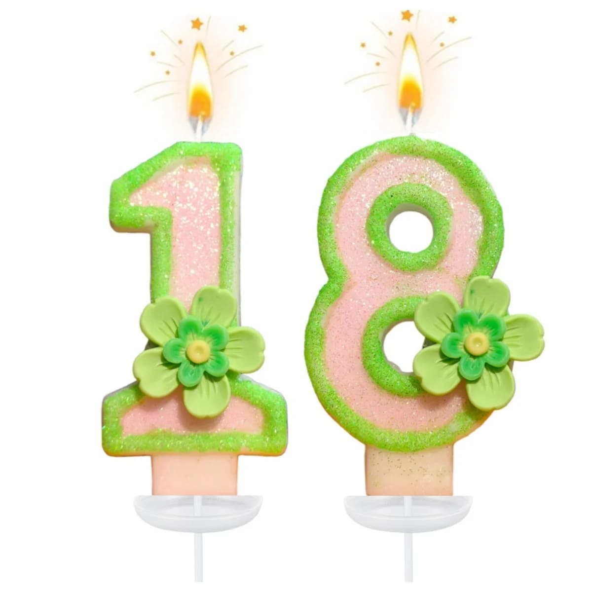 Nuove Candeline Numeriche 0-9 per Compleanno, Originali con Bordo Verde, Piccole Candeline a Fiore per Torta di Compleanno, Decorazione per Feste