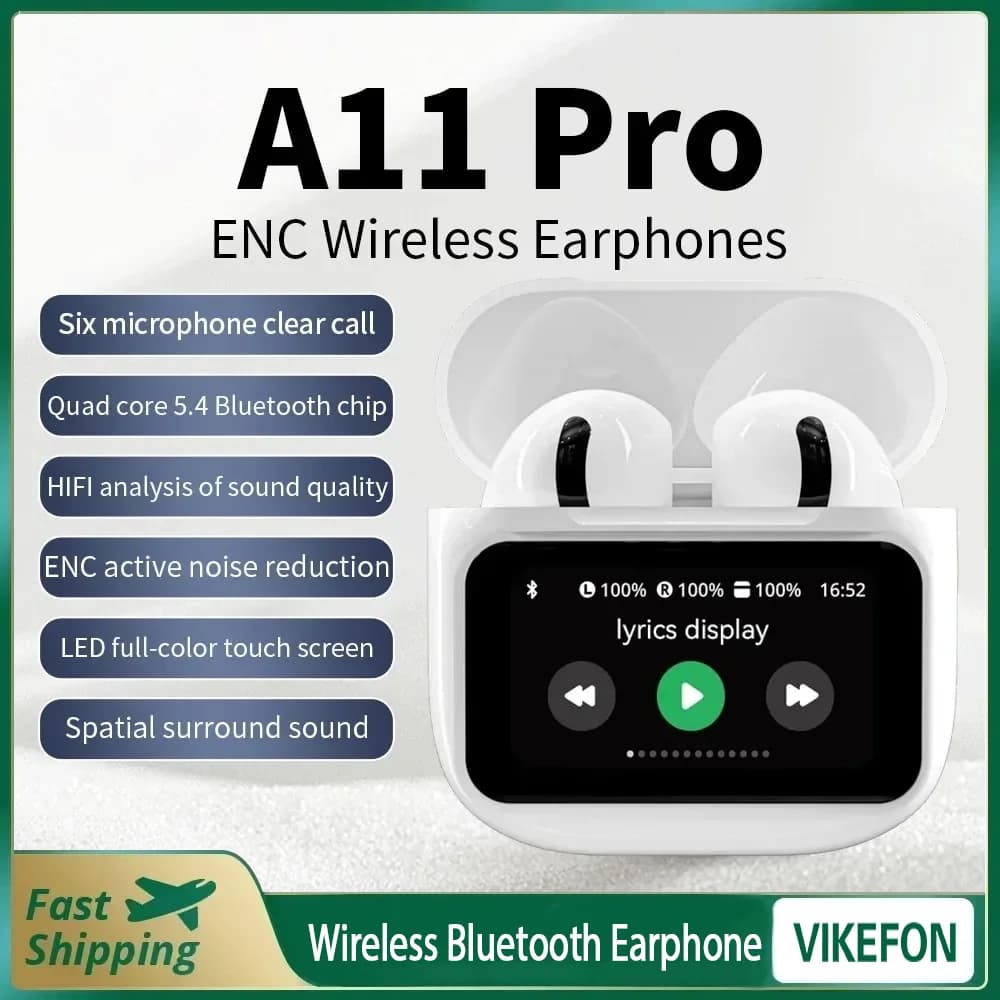A11 Pro TWS Auricolari wireless Touch Control Schermo LCD Auricolare con cancellazione del rumore ENC Batteria lunga con suono premium super bassi