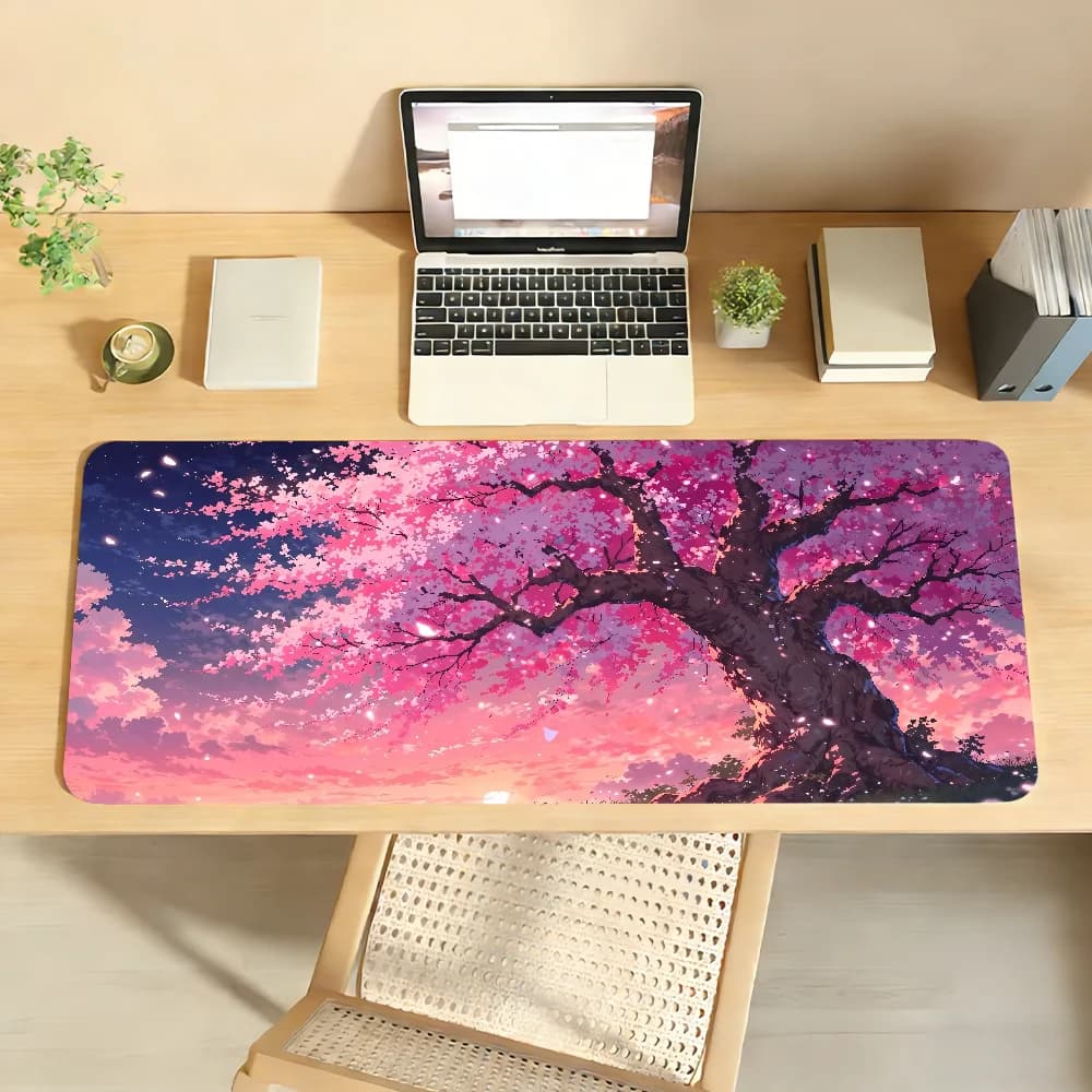 Tappetino per mouse Anime Pink Cherry Blossoms, tappetino da scrivania antiscivolo, accessori per PC portatile, tastiera da ufficio, decorazione per giocatori