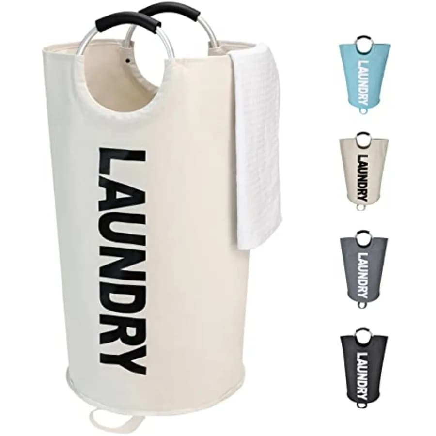 90L Large Laundry Basket, Freestanding Tall Clothes Hamper, Collapsible Laundry Bag, Beige