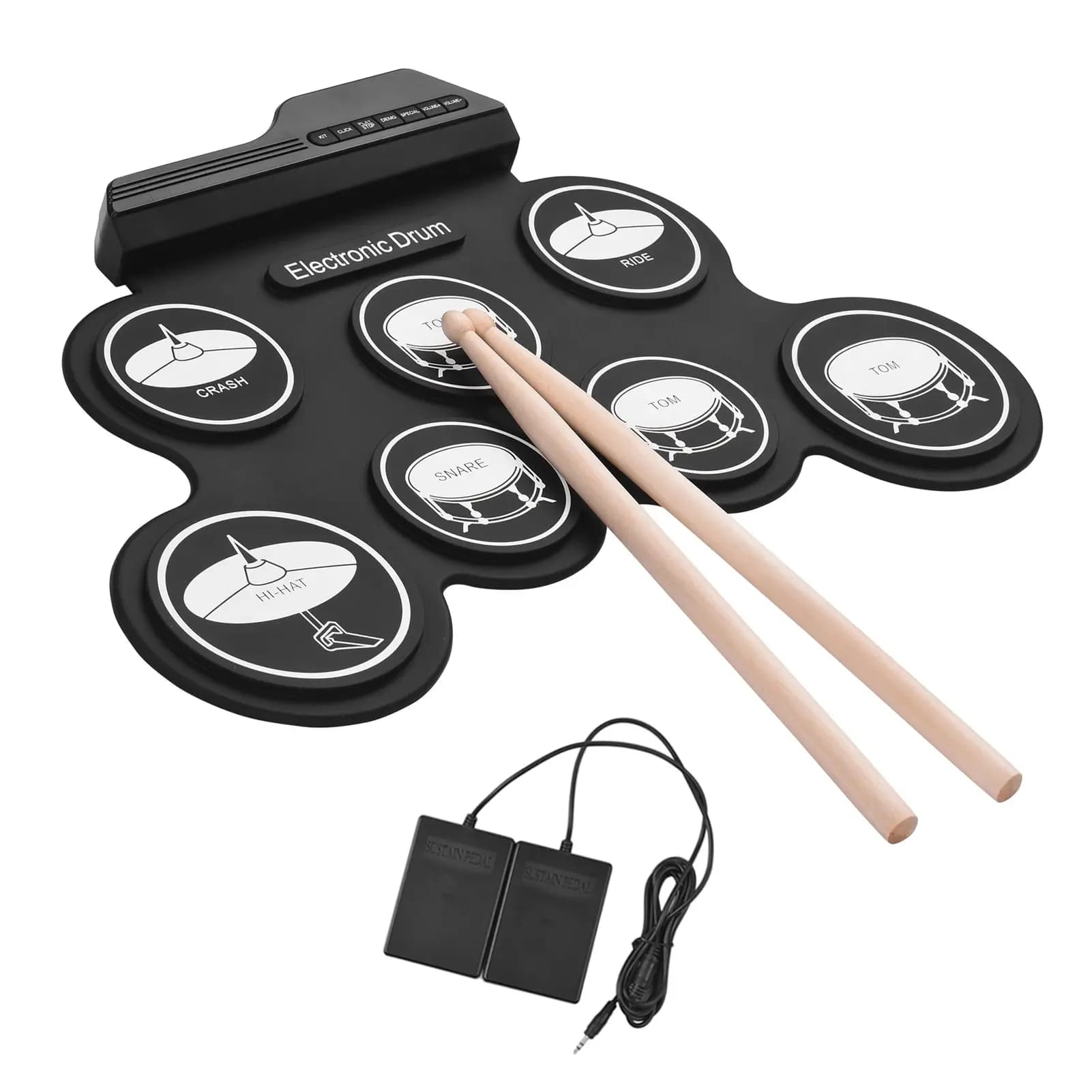 Batteria elettronica Set USB Roll-Up batteria in silicone Pad digitale pieghevole elettrico portatile compatto Kit pratica manuale con pedale