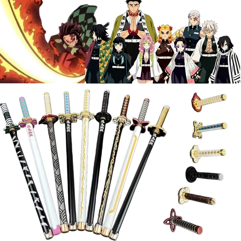 13 Stili di Penne Gel a Tema Anime Giapponese, Modelli Demon Slayer, Ricarica Nera, Accessorio Cosplay, Regalo per Studenti, Spada Giocattolo