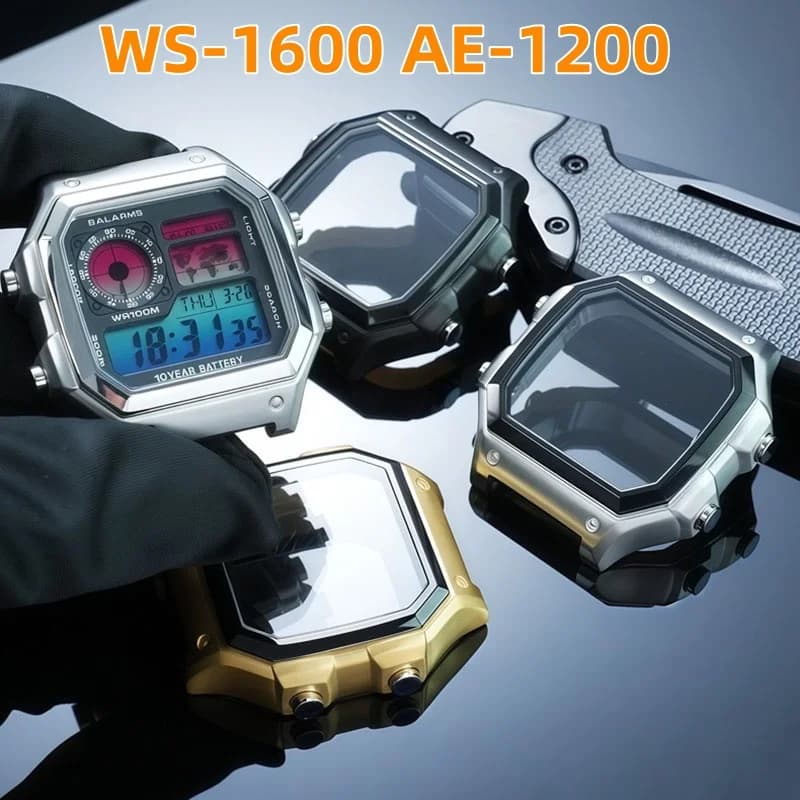 Kit Modifica WS-1600 Tutto in Metallo per Casio 3299 AE1200 Cassa AE-1200 AE-1200WH AE1300 Ghiera in Acciaio Inossidabile Cinturino Cassa Orologio
