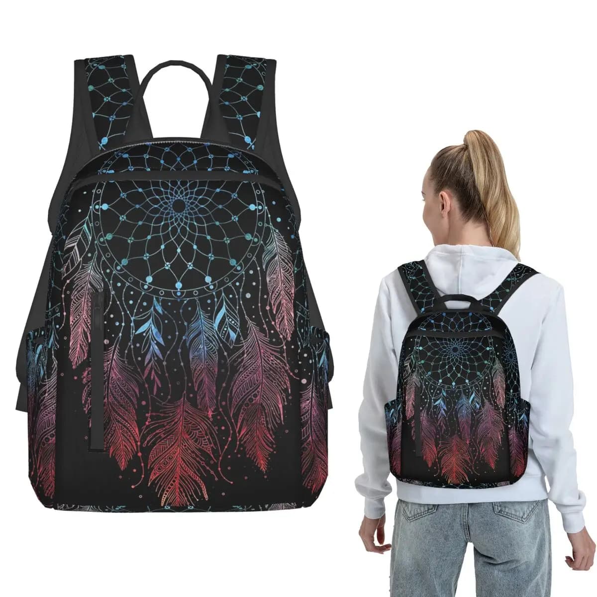 Ethnic Eagle Feathers Dreamcatcher Backpack Large Capacity Children BookBag School Bag Shoulder Bags for Men Women